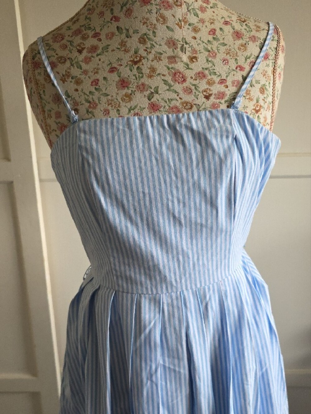 Light Blue Striped Spaghetti Strap Maxi Dress Size 2 - Picture 2 of 11